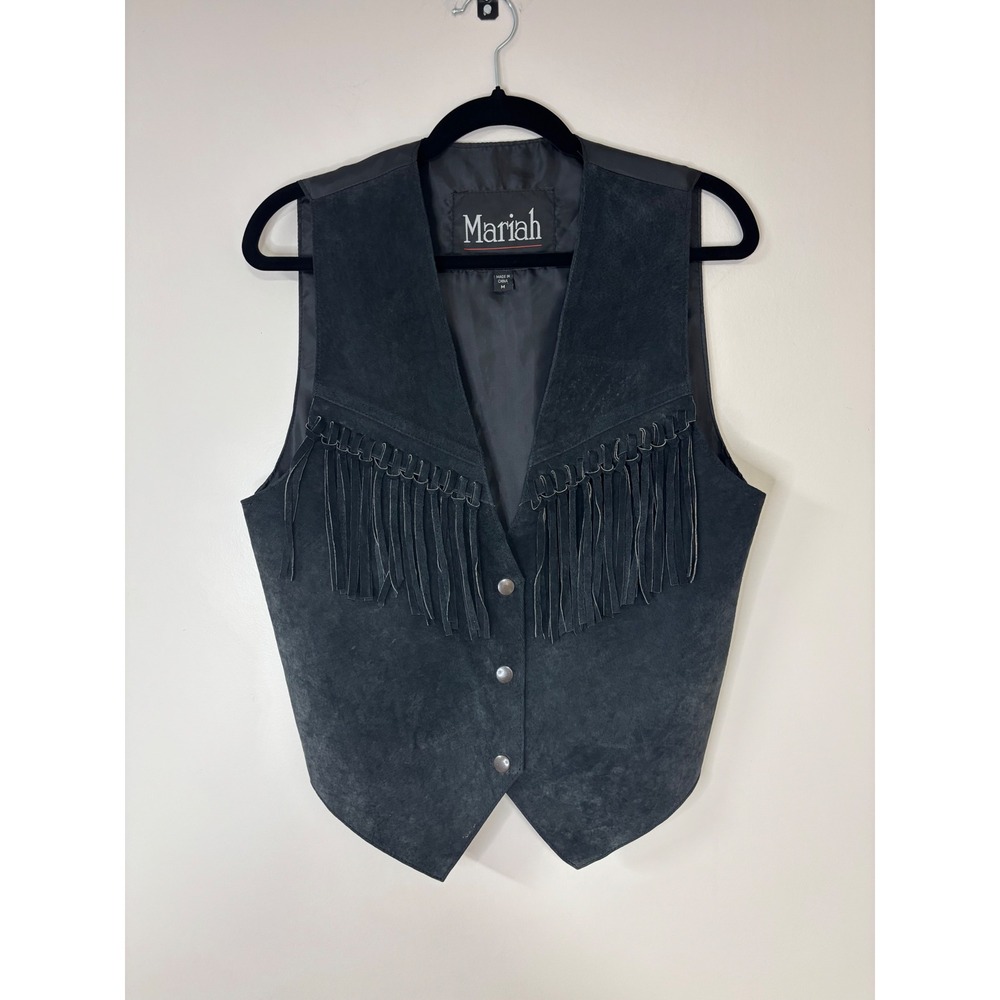 Mariah Suede Fringe Vest Western Cowboy Festival Black Vest Size S‎